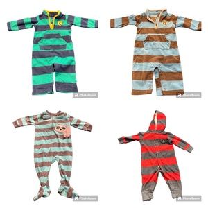 Carter's Fleece Winter Striped Jumpsuits and Winter Pajamas Lot (6 Months)